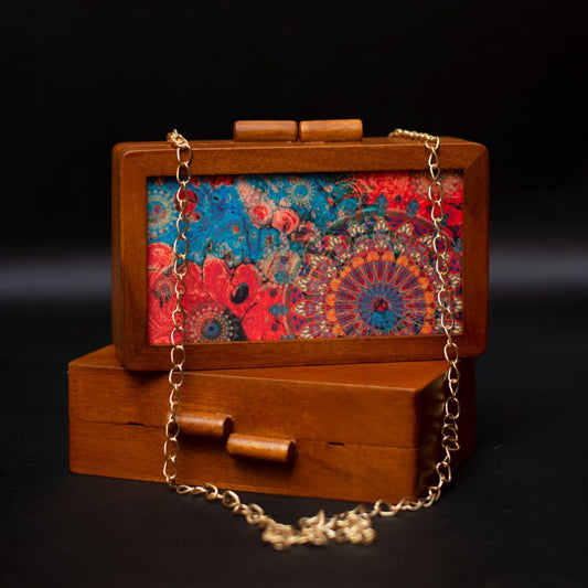 Printed Fabric Wooden Box Clutch for Women
