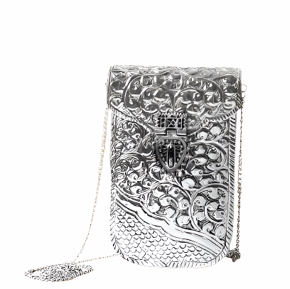 Metal Silver Vertical Vintage Brass Phone Clutch Bag for Women